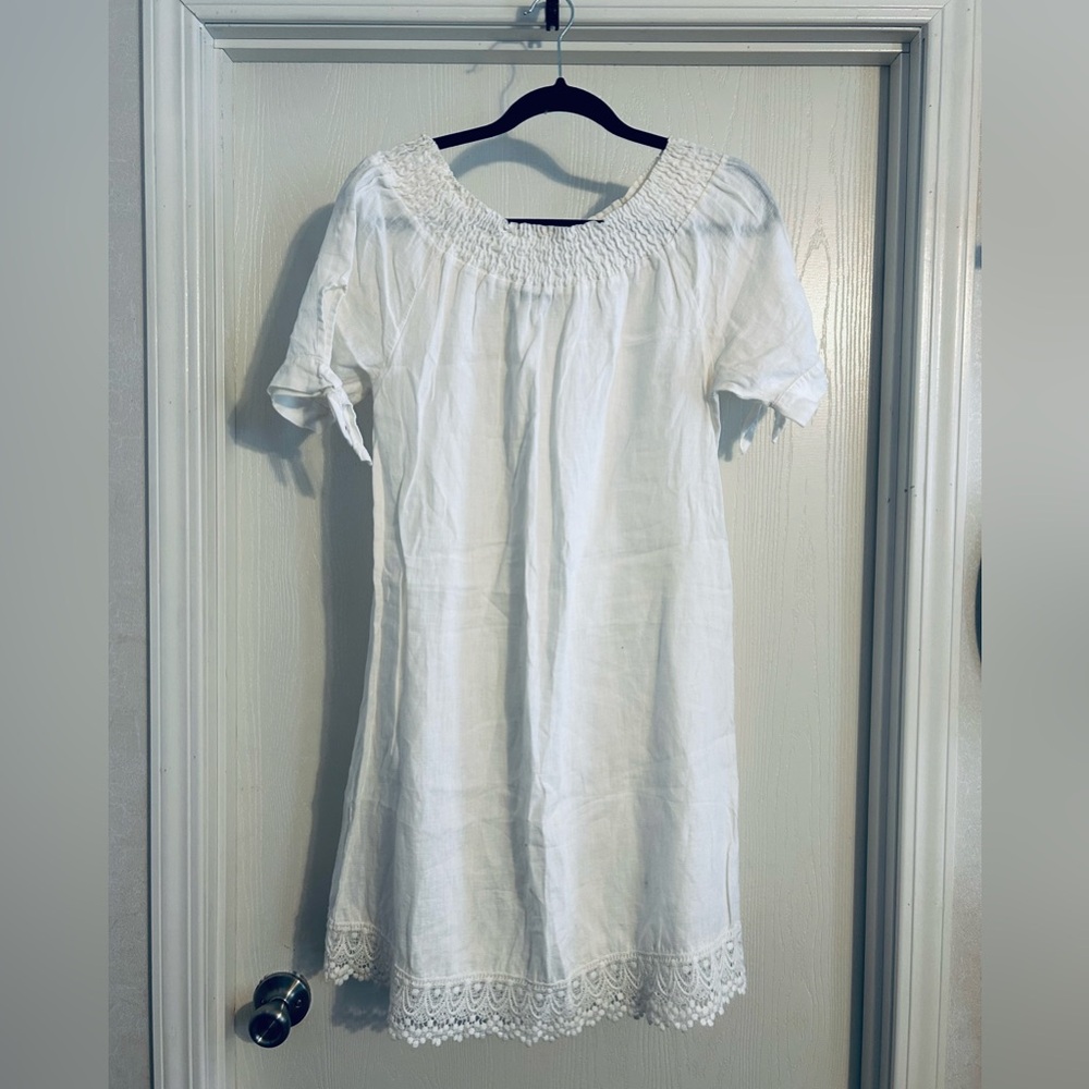Terzo Millennio | White Lace Linen Trim Dress | Size Small